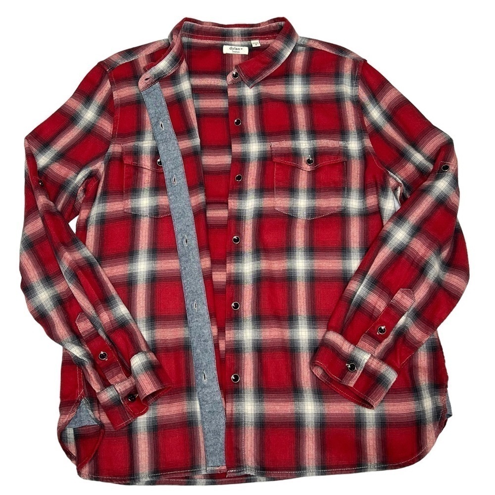 DYLAN Long Sleeve Red Black White Plaid Flannel Shirt Ultra Soft Women's Size M - Picture 9 of 16